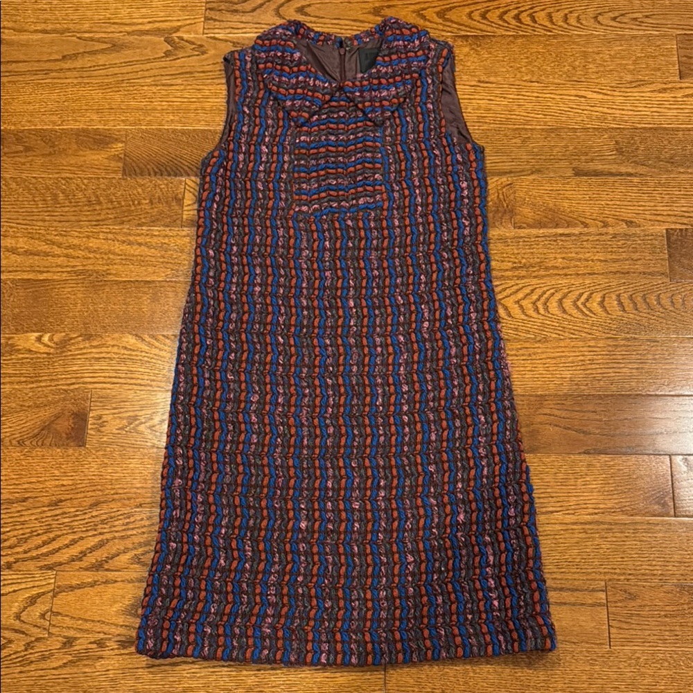 Anna Sui Navy Blue and Red Sheath Dress with and Sleeveless Design